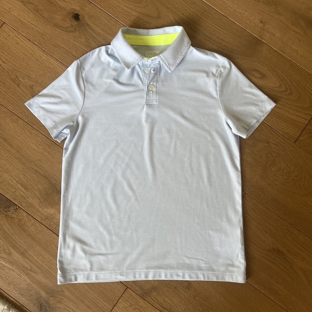 Lands End Polo Short Sleeve Shirt Boys Size Medium Light Blue EUC Polyester